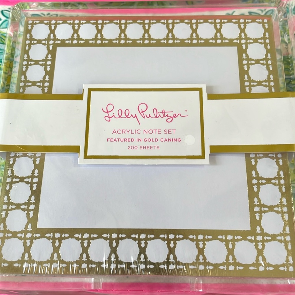 Lilly Pulitzer, Vintage inspired acrylic note set, gold caning